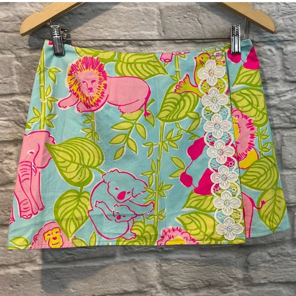 Lilly Pulitzer Pink & Blue San Diego Zoo Reversible Wrap 90's Skirt Size 2